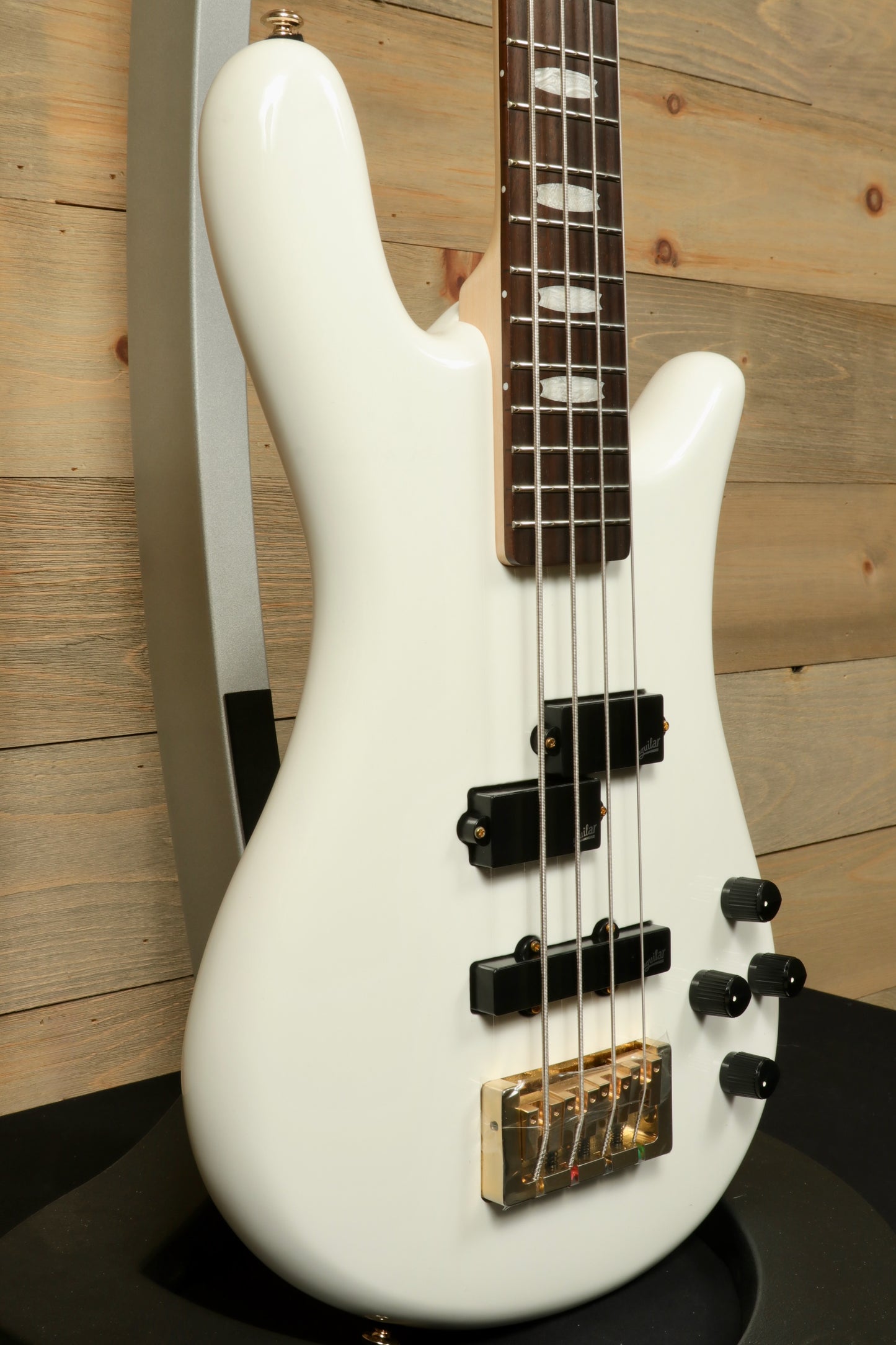 Spector ICON NS-2 bass guitar in white with four pickups and gold hardware for versatile sound