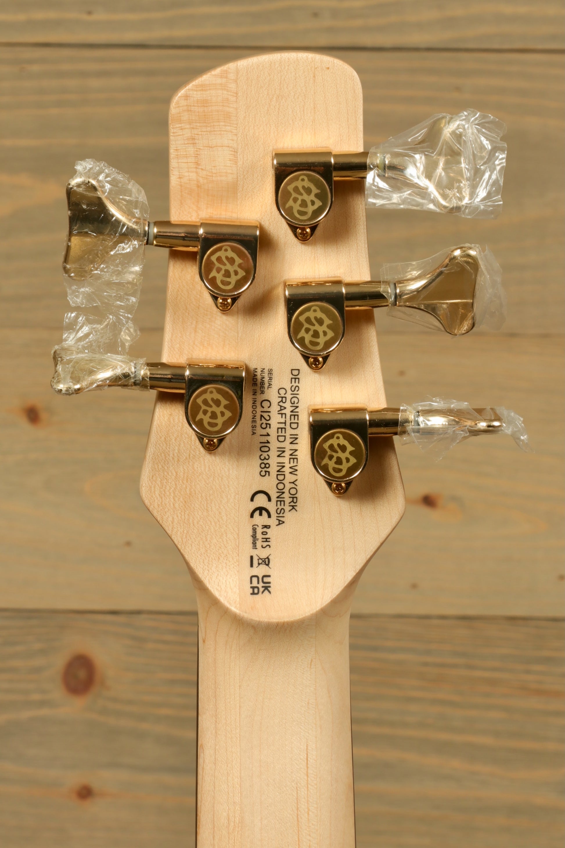 Spector Icon NS-5 5-string Electric Bass Guitar - Black Stain Gloss, back view of the headstock with tuning pegs