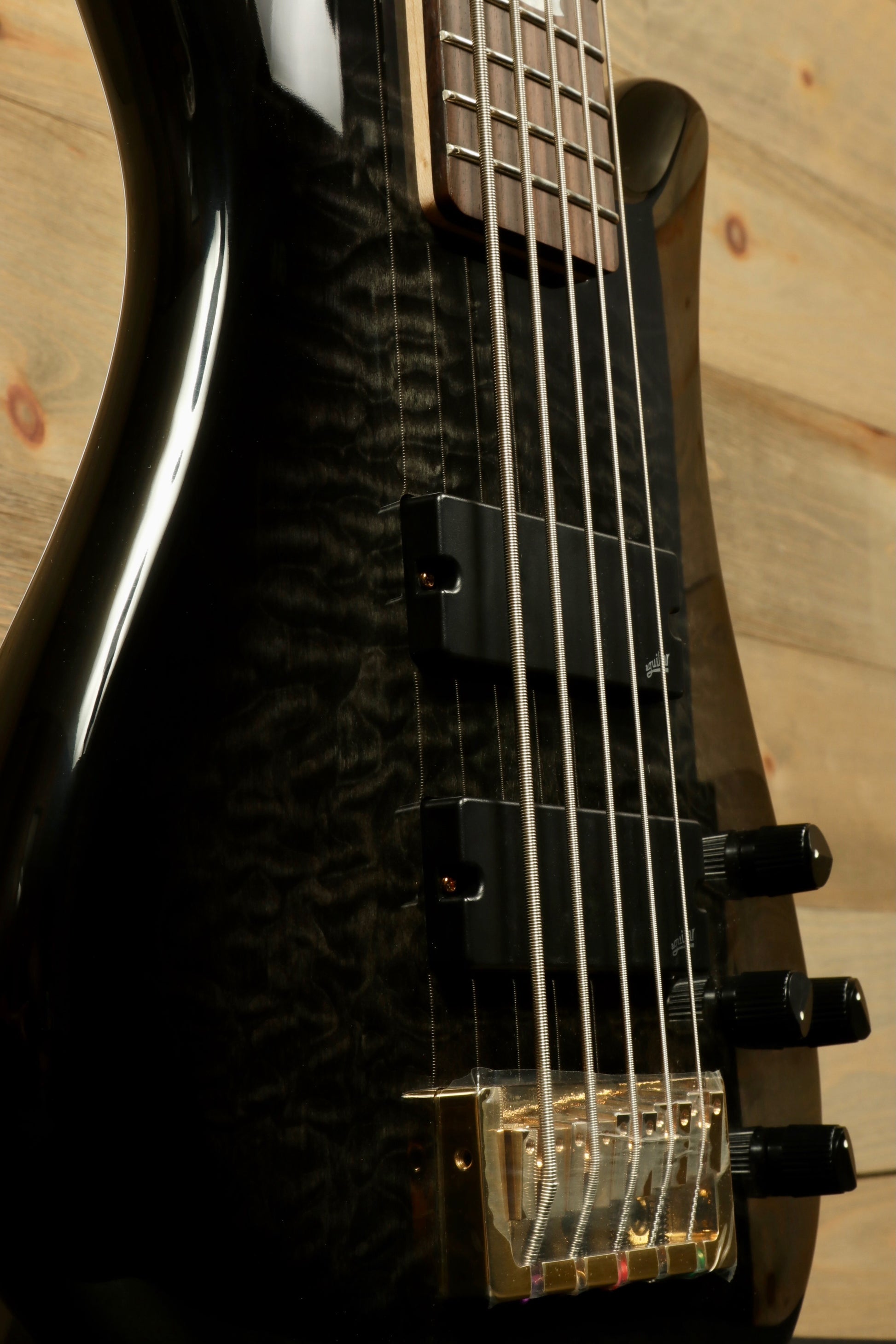 Spector Icon NS-5 5-string Electric Bass Guitar in Black Stain Gloss, side view 