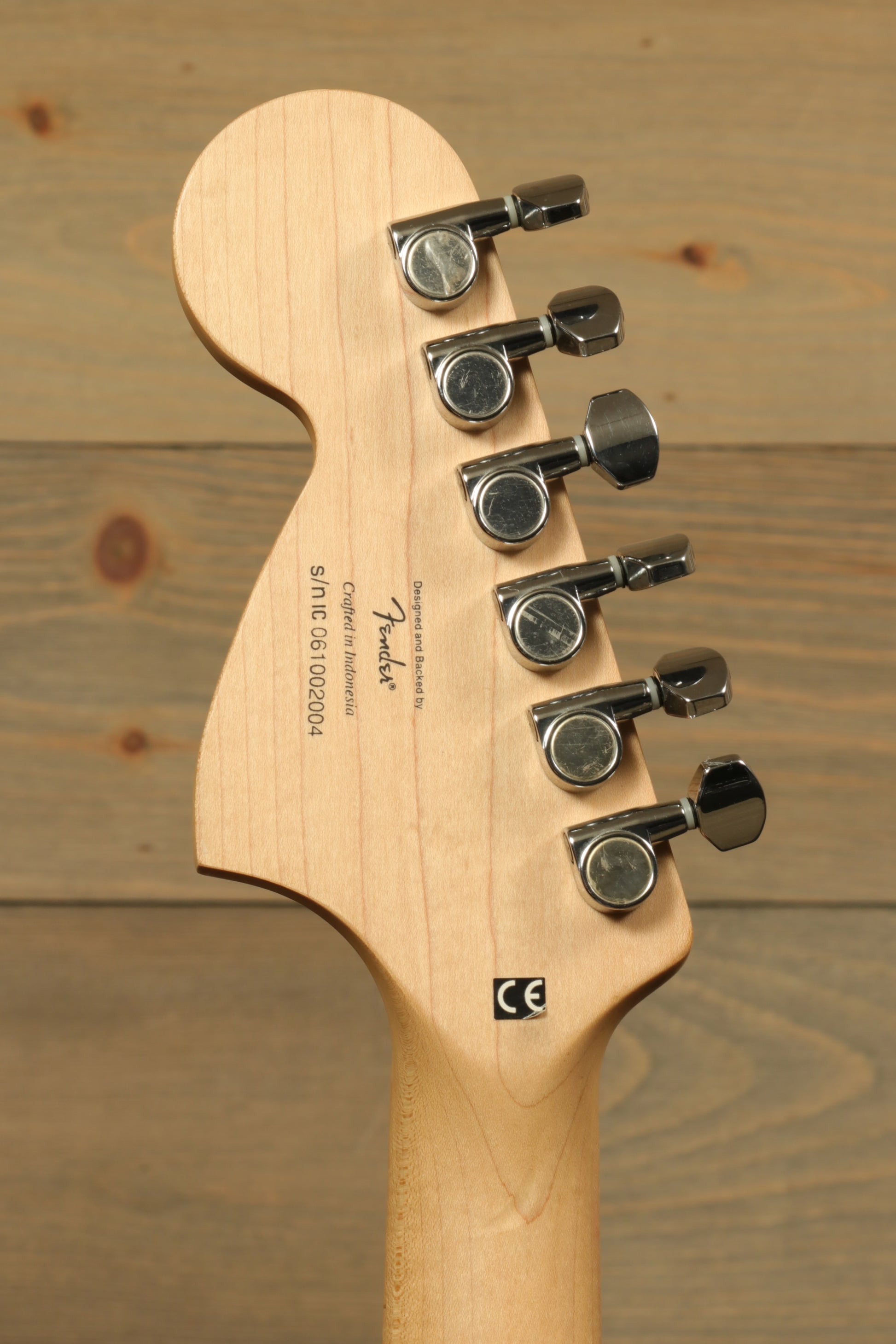 Squier 2006 Squier Hello Kitty Stratocaster, back view of the headstock with chrome tuning pegs