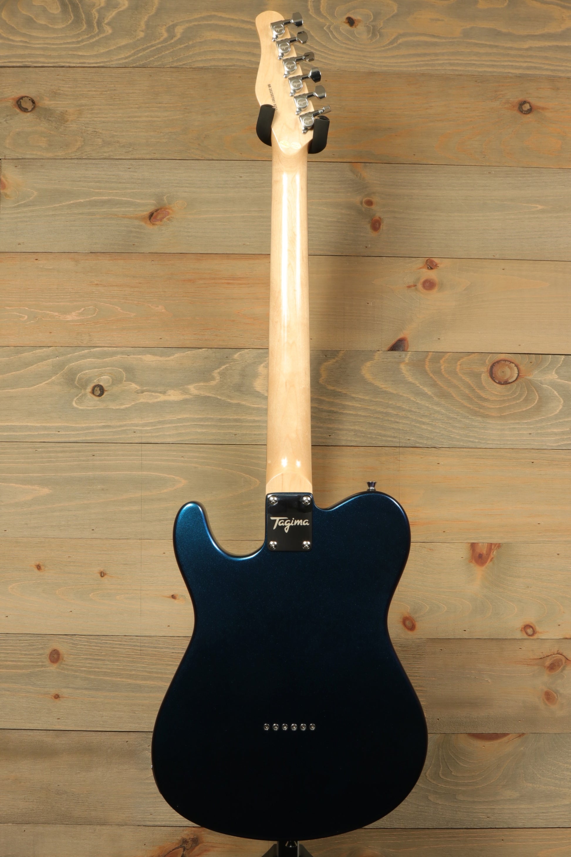 Tagima TW 55 MCBL/BK Electric Guitar in Midnight Blue, back view with classic Telecaster shape
