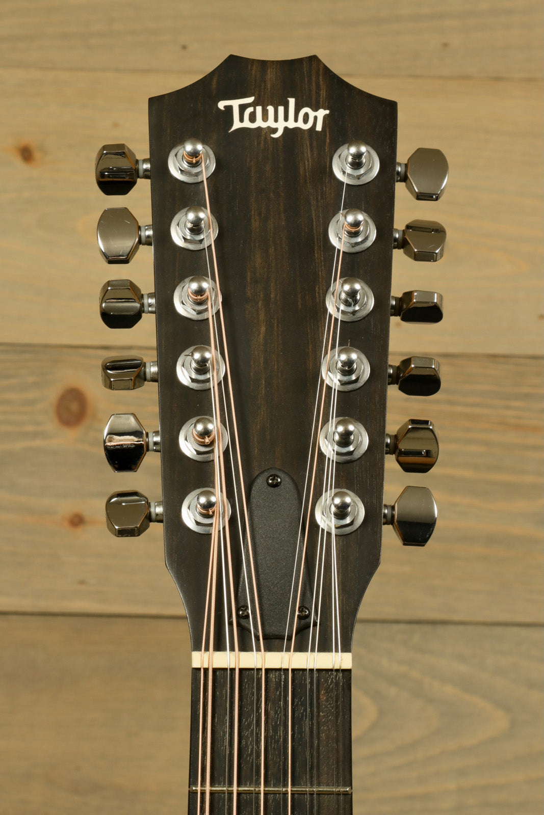 Taylor 150e - USED, dreadnought acoustic electric guitar, dark wood finish, headstock view