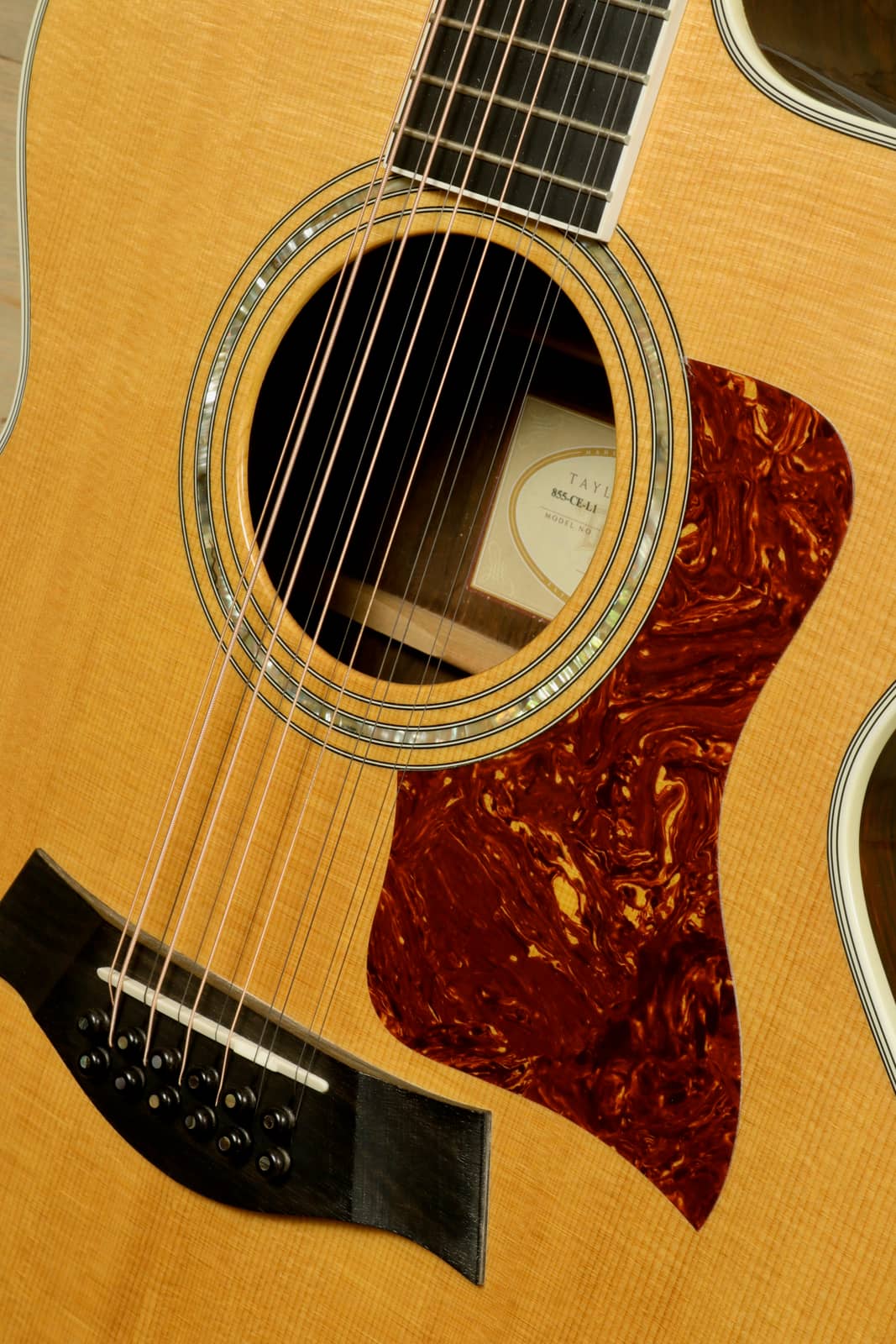 Taylor 2003 Taylor 855-CE L1 (Brazilian Rosewood) with Taylor HSC, close-up view, used condition 