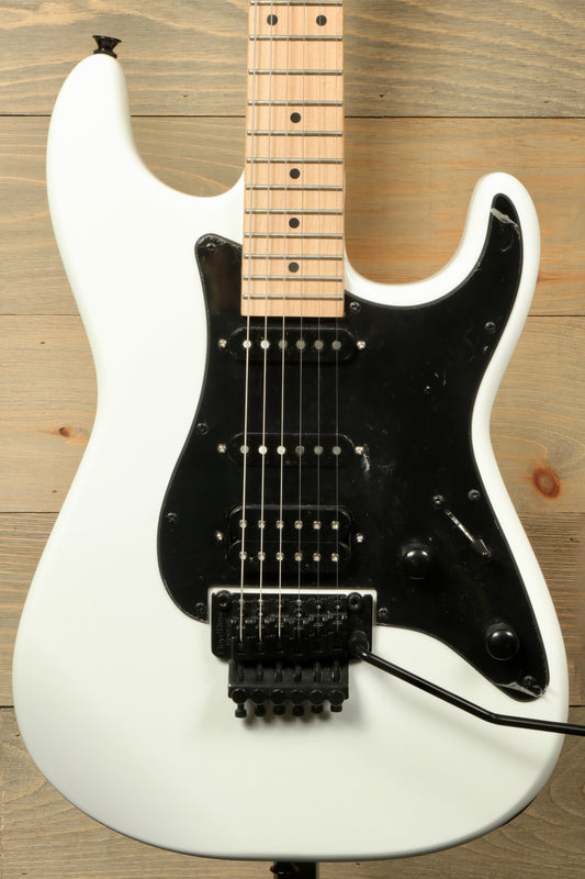 Used Jackson Adrian Smith guitar in white with black pickguard and maple neck for rock musicians