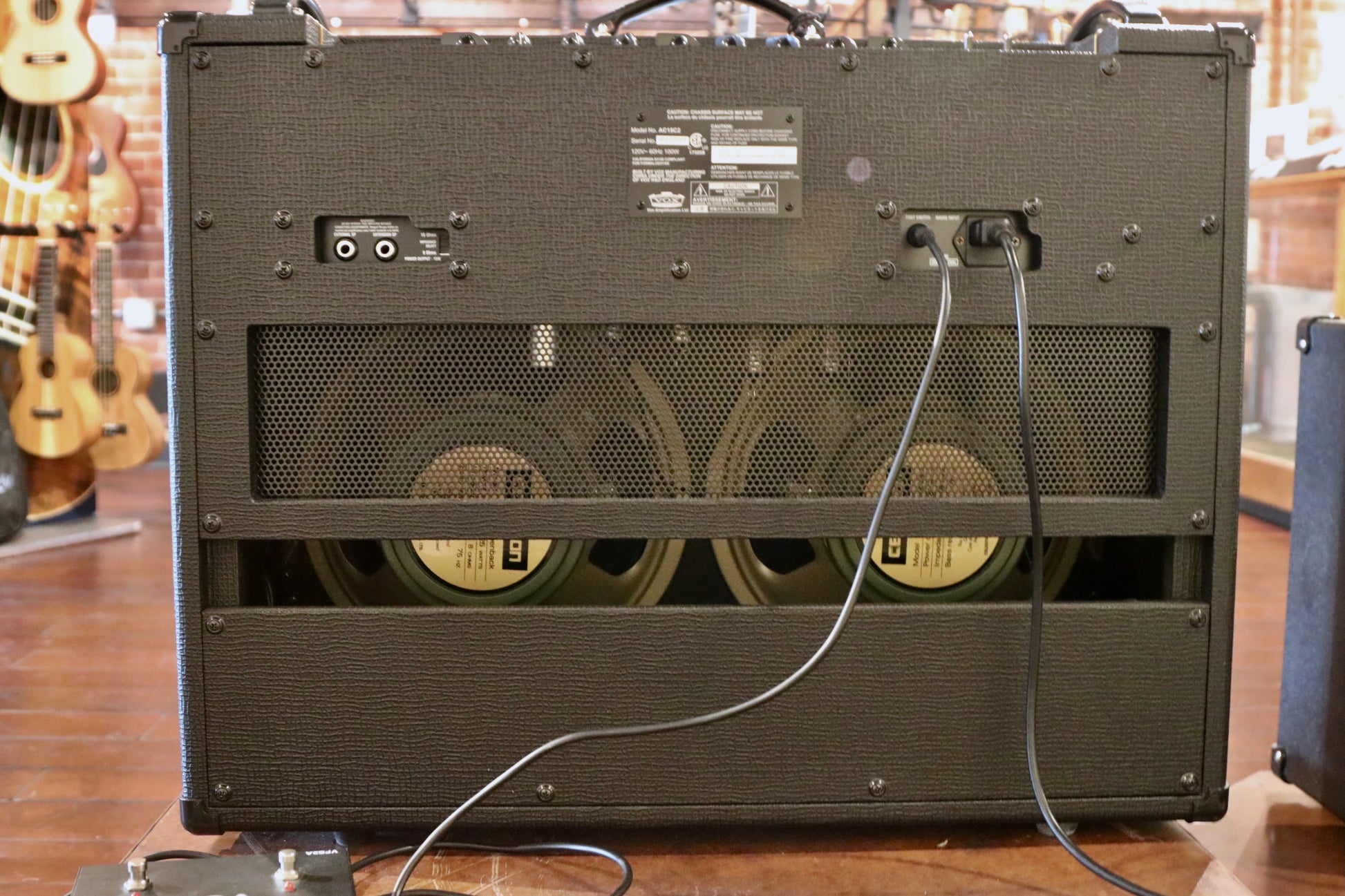 Vox AC15C2 2x12 Combo amplifier in black, rear view showcasing two speakers and input jacks