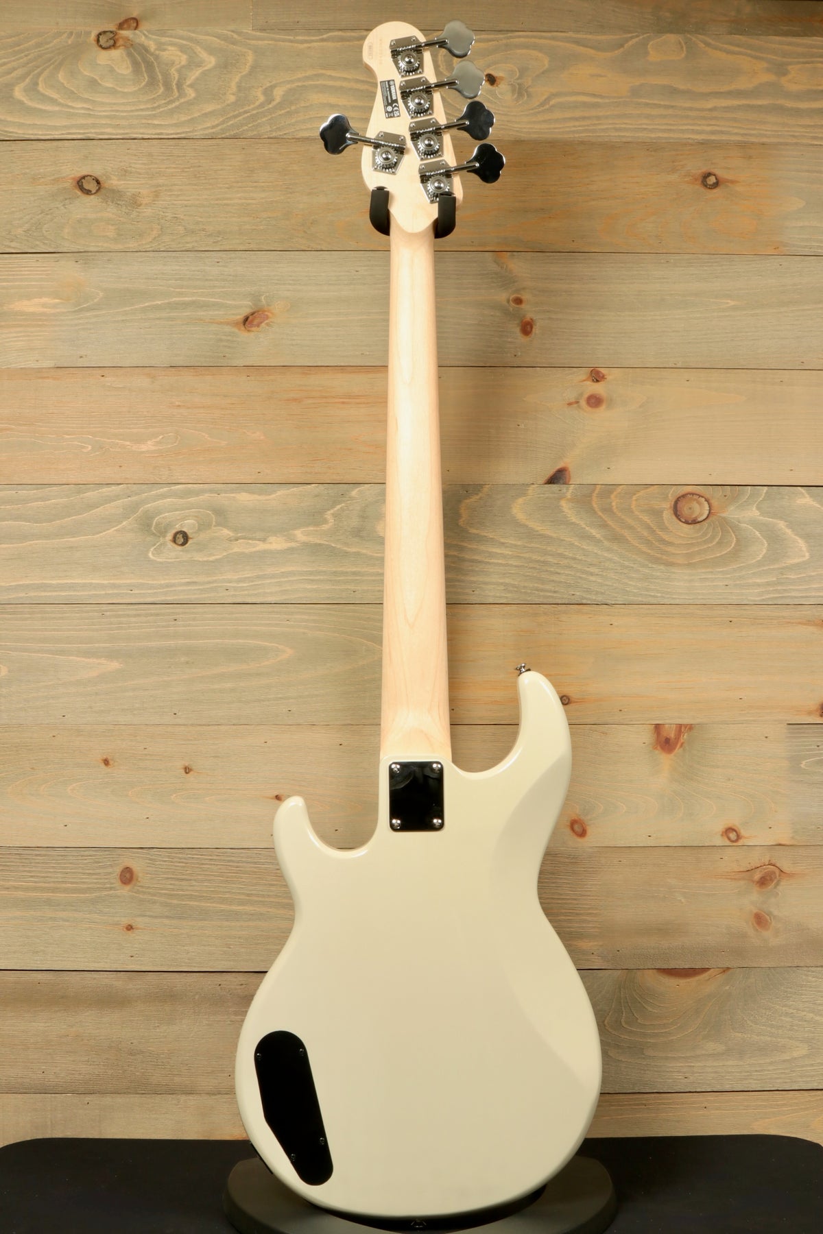 Yamaha BB235 5-String Electric Bass Guitar in white, back view showing the neck and body