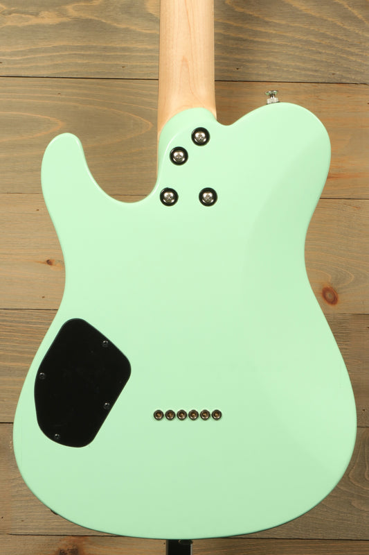 Yamaha Pacifica Peppermint Green, back view showing smooth finish and detailed hardware
