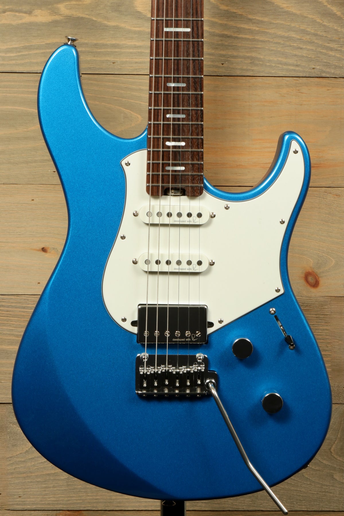 Yamaha Pacifica PACS+12 Standard Plus electric guitar in metallic blue, front view