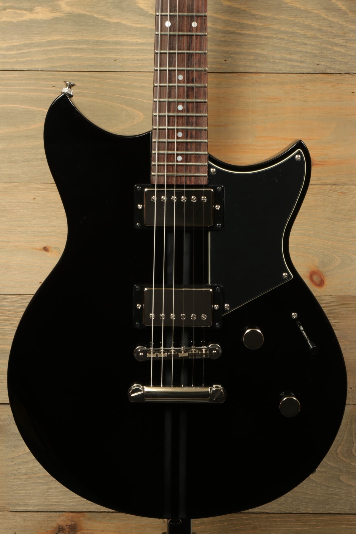 Yamaha Revstar Element RSE20 Electric Guitar Black, front view with smooth finish and dual humbuckers