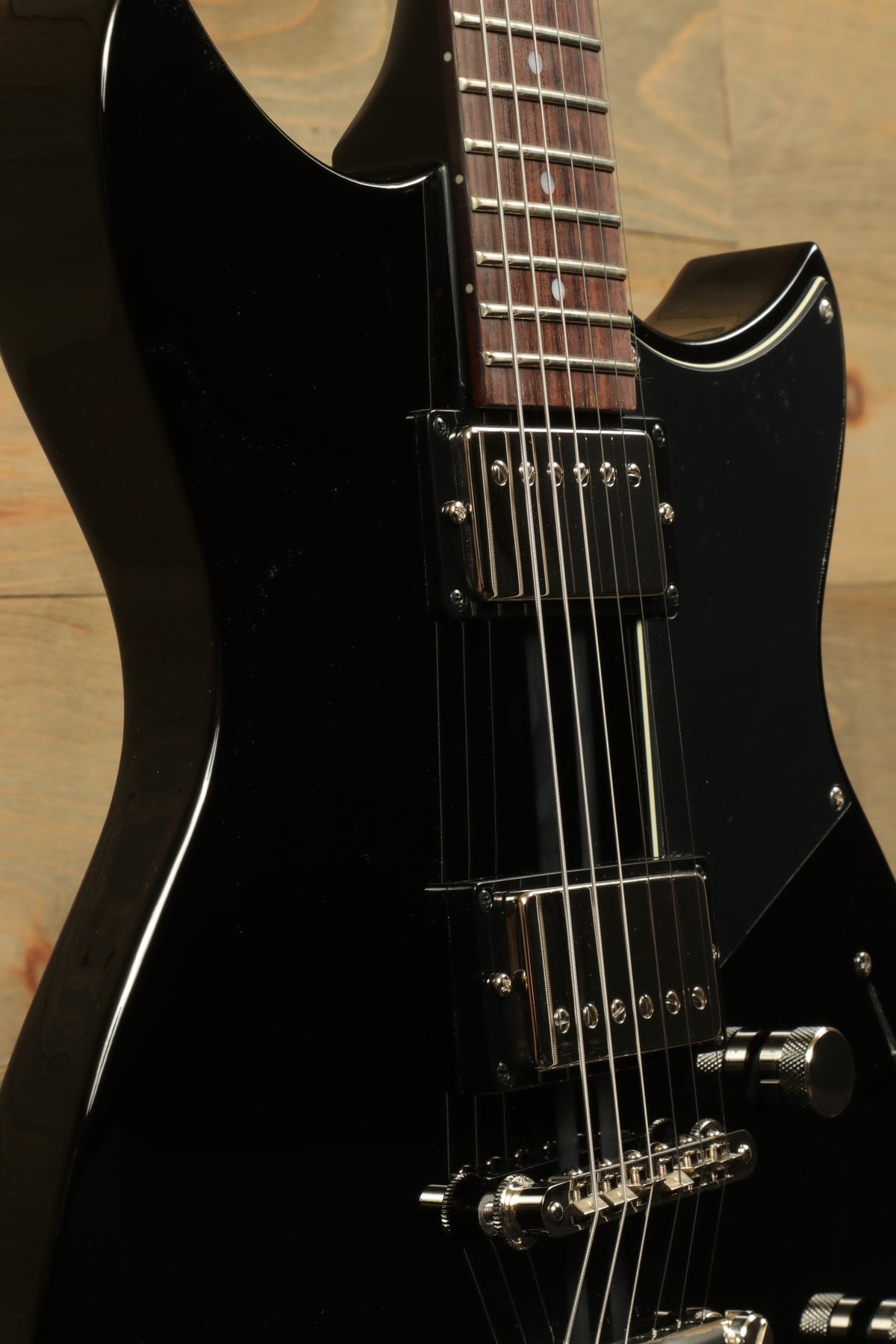 Yamaha Revstar Element RSE20 Electric Guitar Black, close-up view showcasing body and pickups