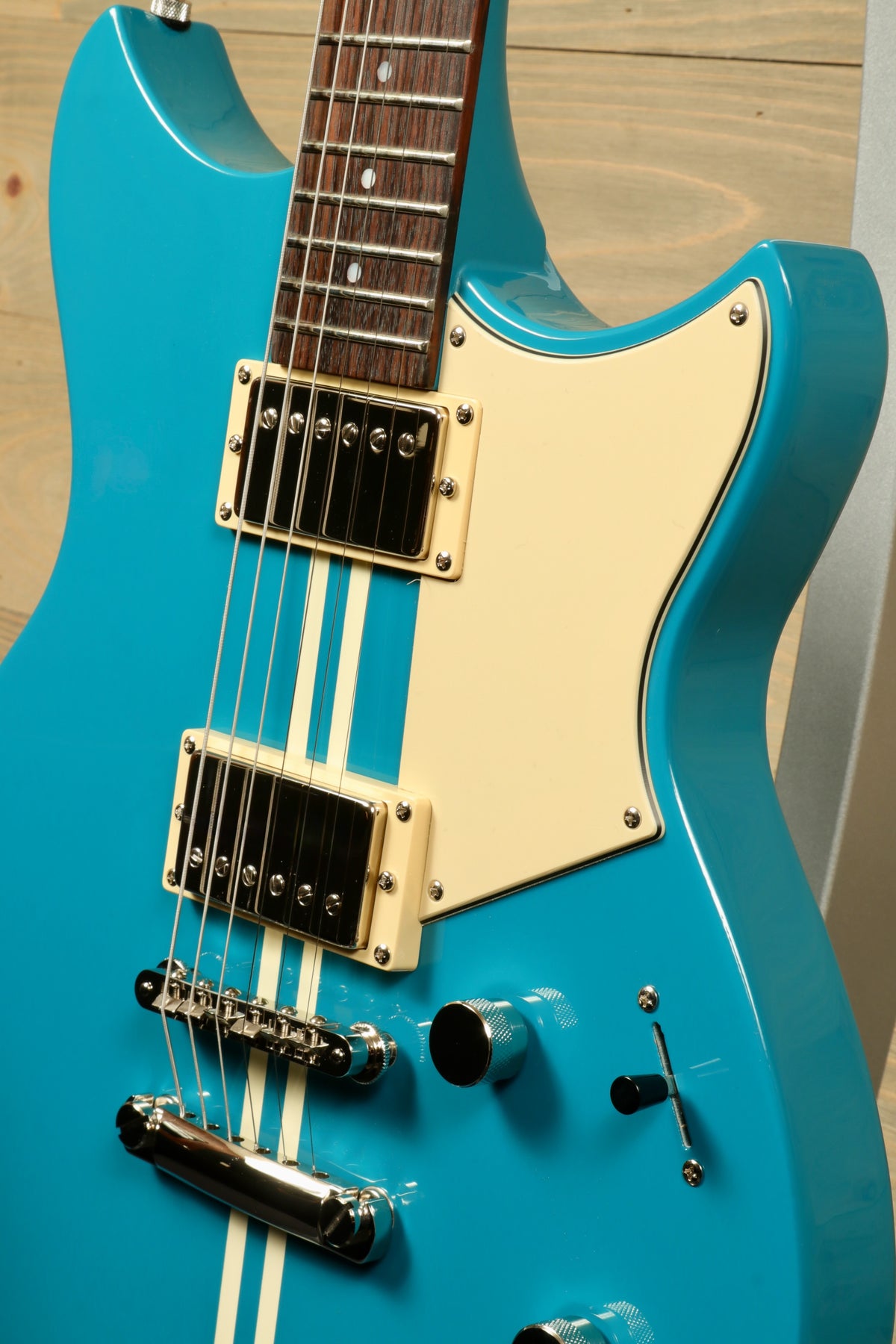 Yamaha Revstar Standard RSE20 Electric Guitar Swift Blue, front view showcasing body and pickups