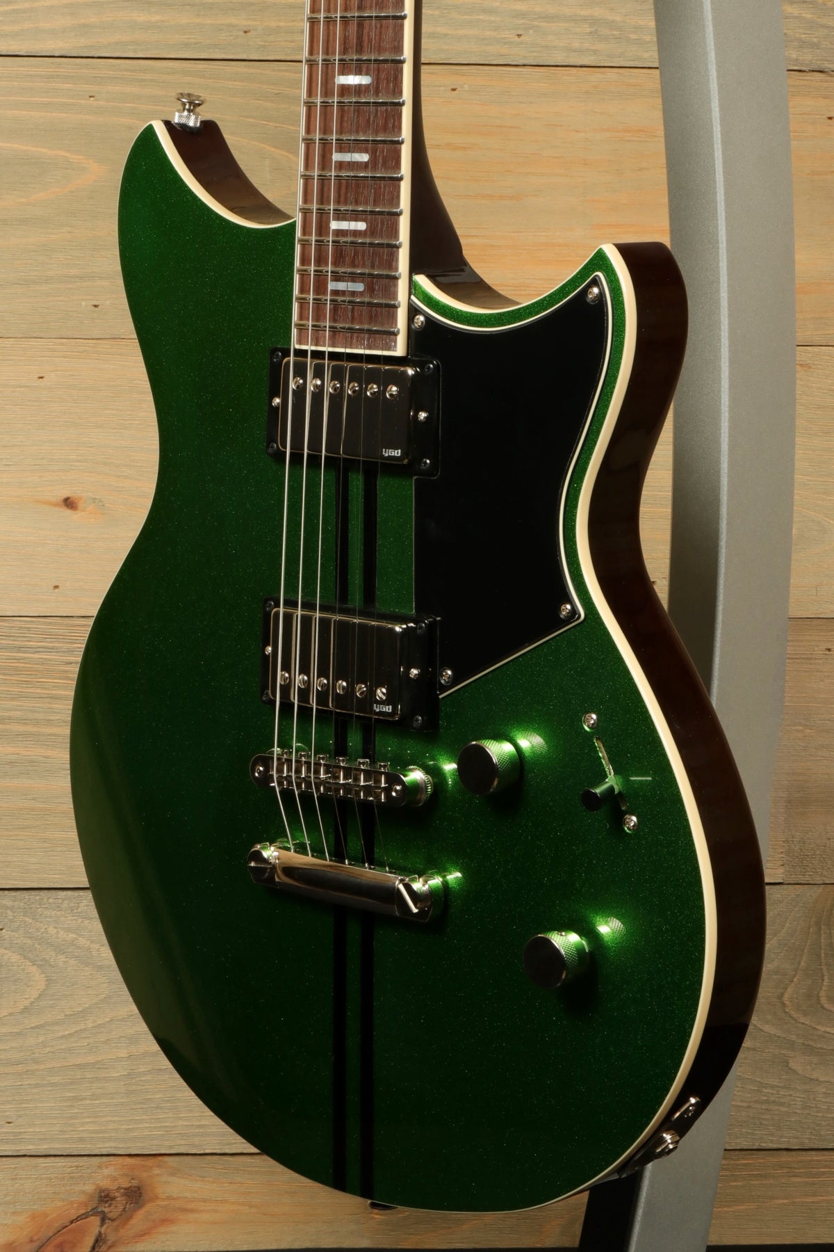 Yamaha Revstar Standard RSS20 in sparkling green, side view showcasing body and pickups