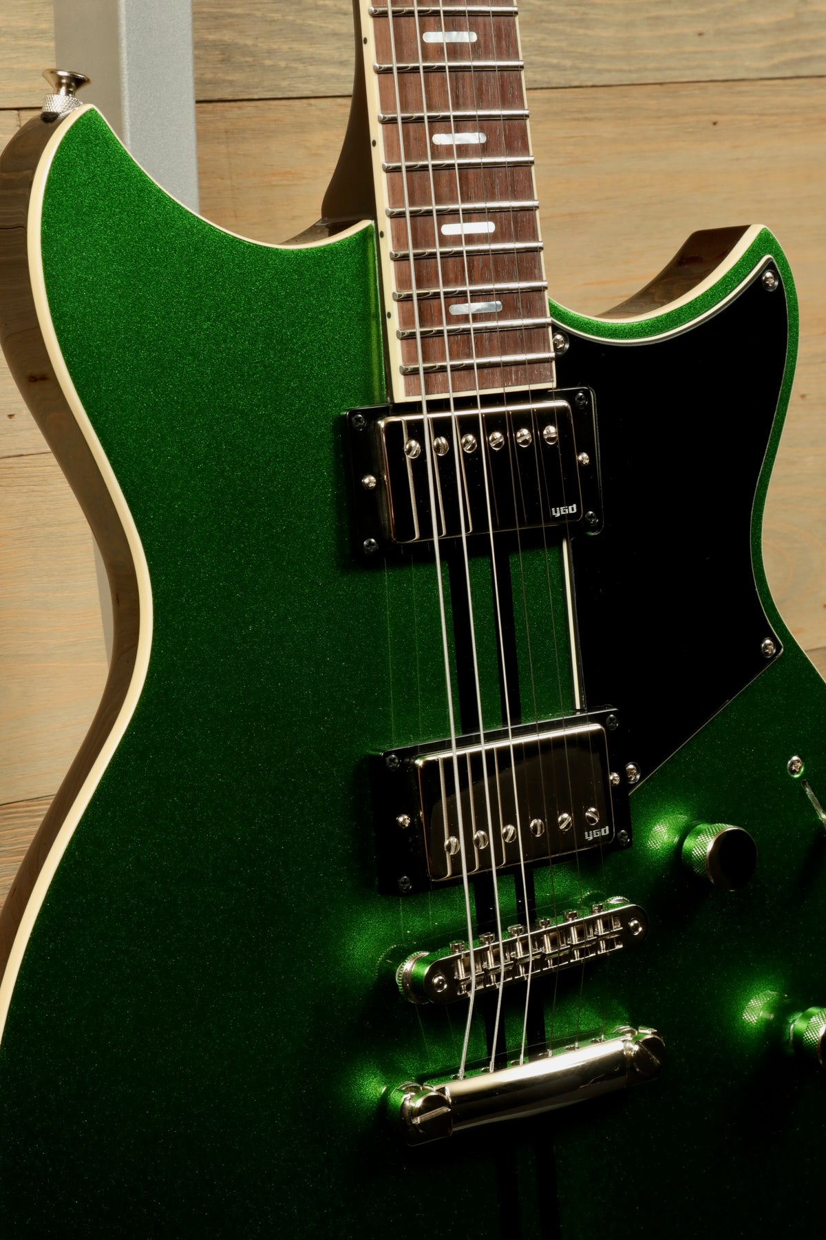 Yamaha Revstar Standard RSS20 in metallic green, close-up view showcasing its design and finish