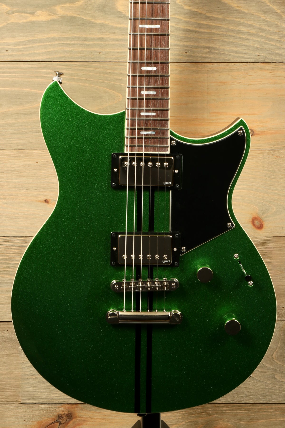 Yamaha Revstar Standard RSS20 electric guitar in vibrant green, front view highlighting glossy finish