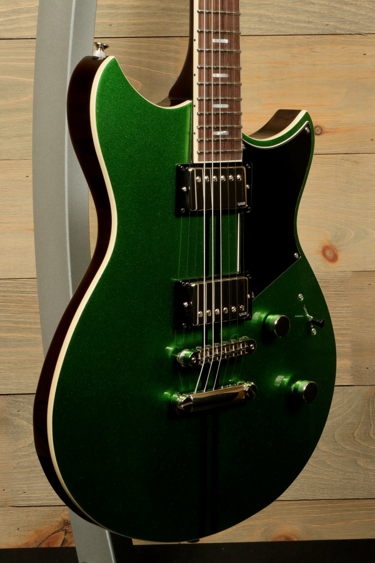 Yamaha Revstar Standard RSS20 in green metallic finish, front view showcasing body and hardware details
