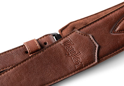 Taylor Vegan Leather Strap,Med Brown w/Stitching 2.0",Embossed Logo