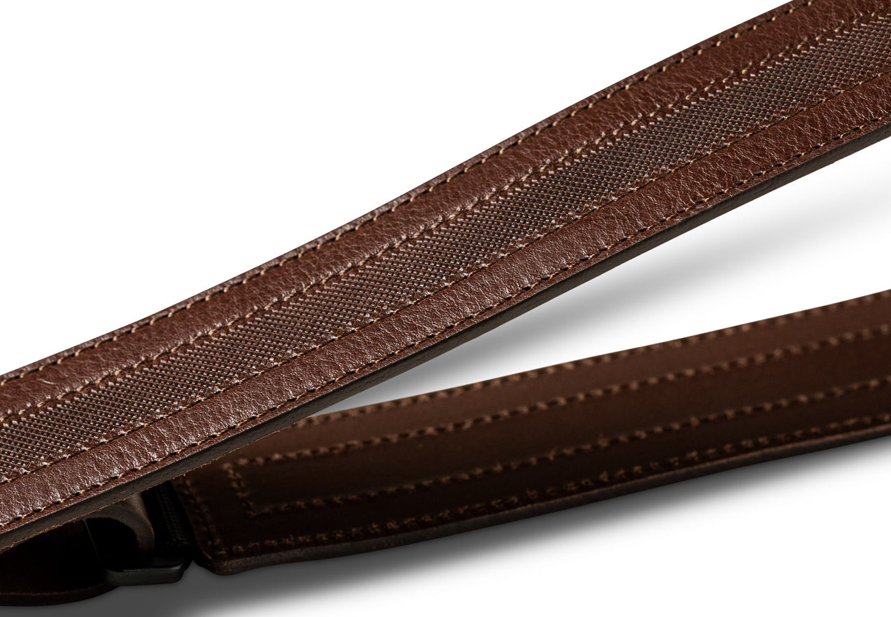 Taylor Slim Leather Strap, Chocolate Brown w/ Engraving,1.50",Embossed Logo