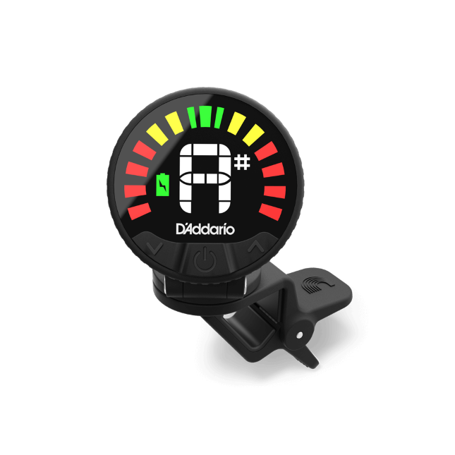 D'Addario Nexxus 360 rechargeable tuner with bright display and clip for accurate guitar tuning