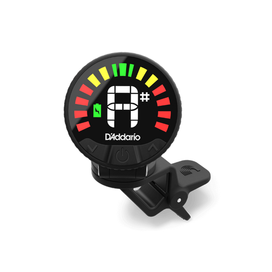 D'Addario Nexxus 360 rechargeable tuner with bright display and clip for accurate guitar tuning