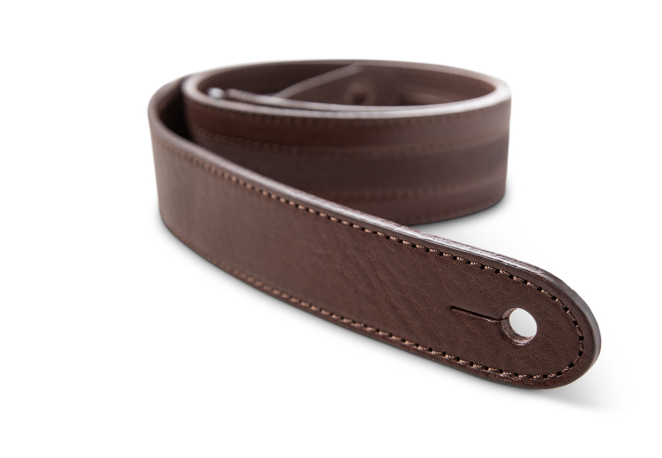 Taylor Slim Leather Strap, Chocolate Brown w/ Engraving,1.50",Embossed Logo